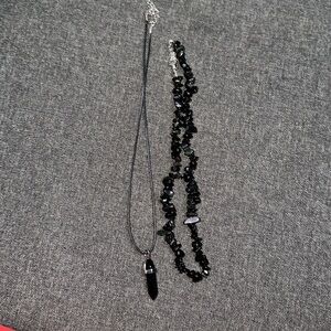 Obsidian Necklace Set Crystal and Beaded